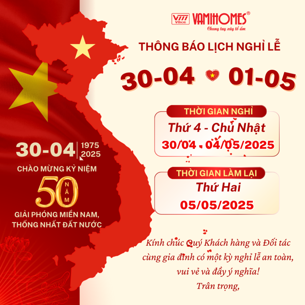 Vamihomes thông báo lịch nghỉ lễ 30.04 và 01.05