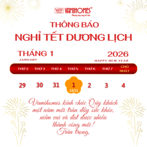 Vamihomes thông báo lịch nghỉ tết dương lịch 2026