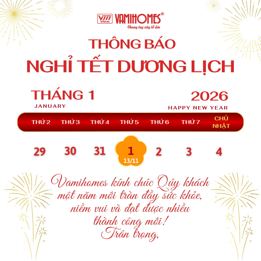 Vamihomes thông báo lịch nghỉ tết dương lịch 2026
