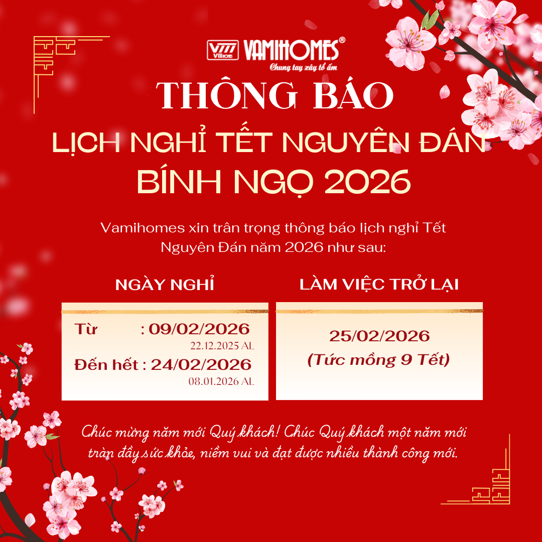 Vamihomes thông báo nghỉ Tết nguyên đán Bính Ngọ 2026