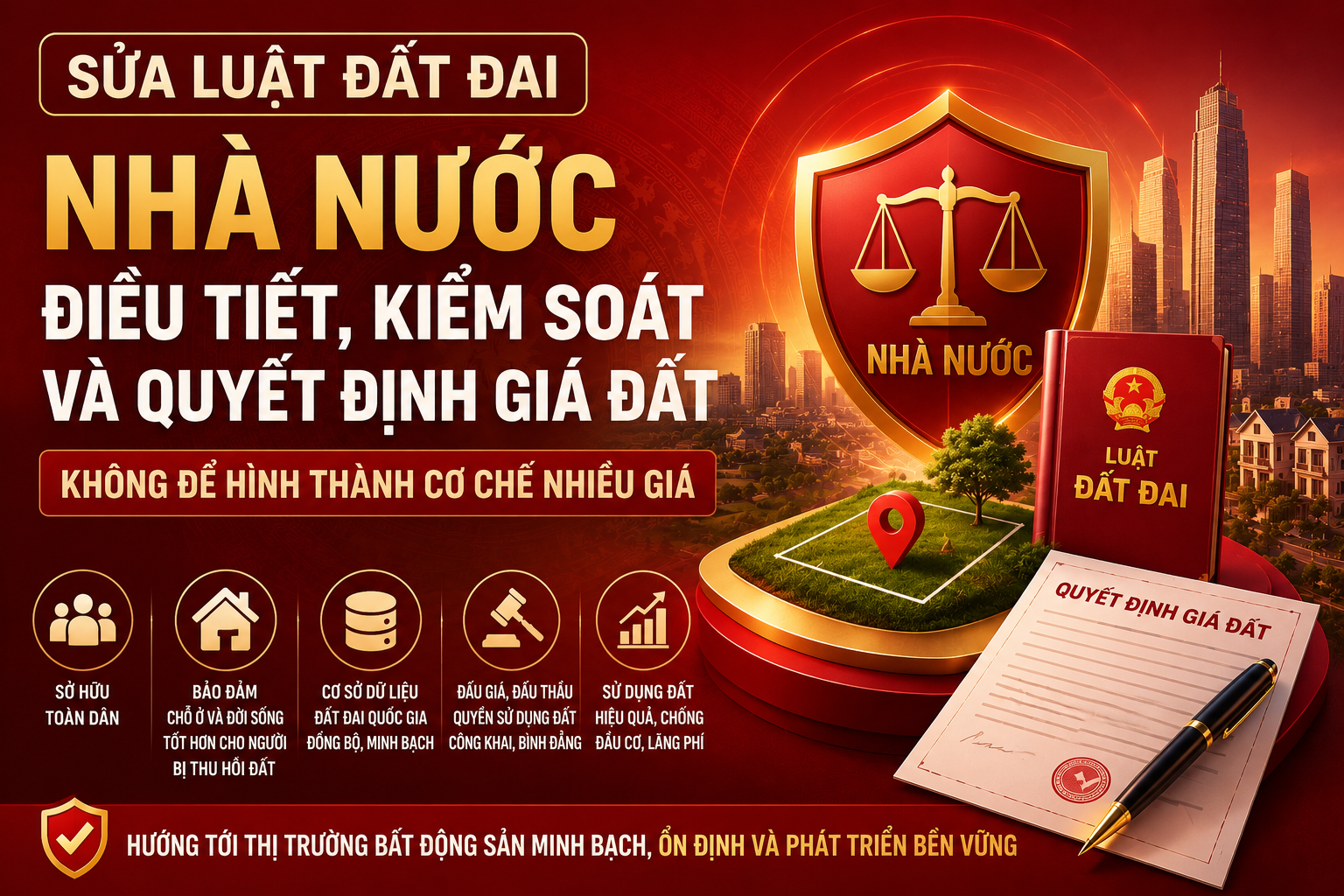 Sửa Luật Đất đai Nhà nước: điều tiết, kiểm soát và quyết định giá đất, không để hình thành cơ chế nhiều giá