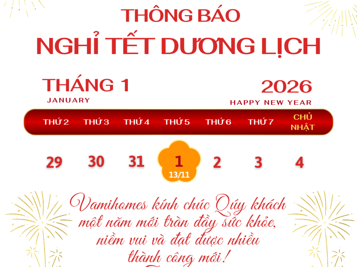 Vamihomes thông báo lịch nghỉ tết dương lịch 2026